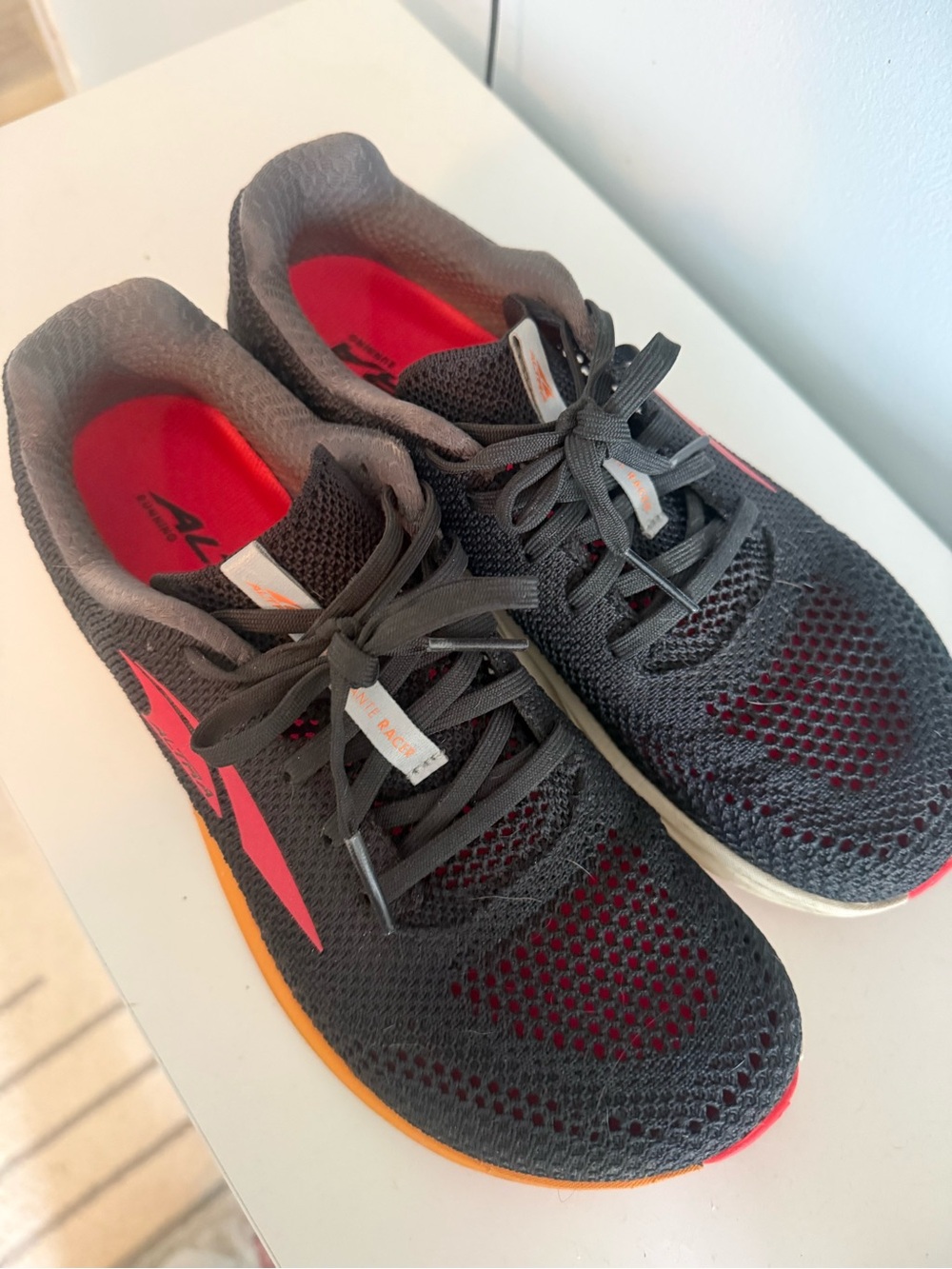 Altra Women's Black Escalante Racer 2 Running Shoes with Pink and Orange Accents
